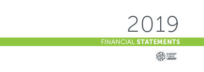 Graphic with a white background and a green banner through the middle. The text on the graphic reads "2019 financial statements."