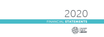 Graphic with a white background and blue banner through the middle. Text on the graphic reads "2020 financial statements."