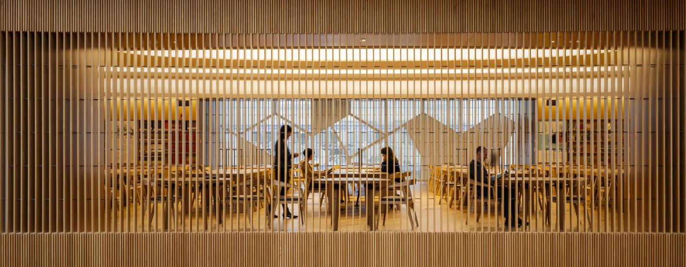 A visual of the wooden slats looking into the TD Great Reading Room.