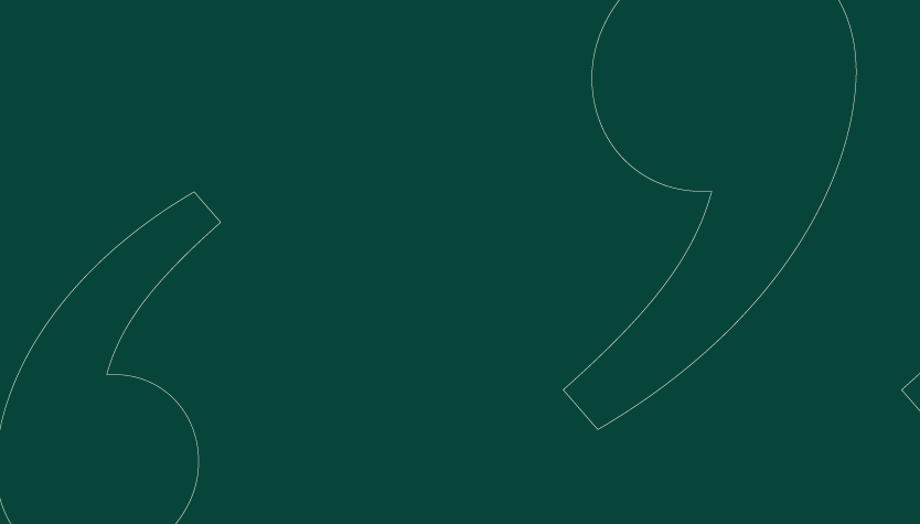 Graphic with a green background and large quotation marks outlined in white. 