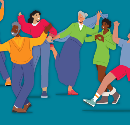 Graphic with illustrations of various individuals wearing different colour clothing. 