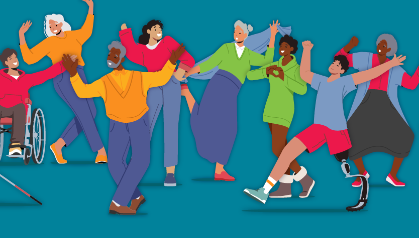 Graphic with illustrations of various individuals wearing different colour clothing. 