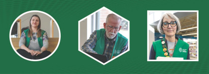 Three Calgary Public Library volunteer staff portraits