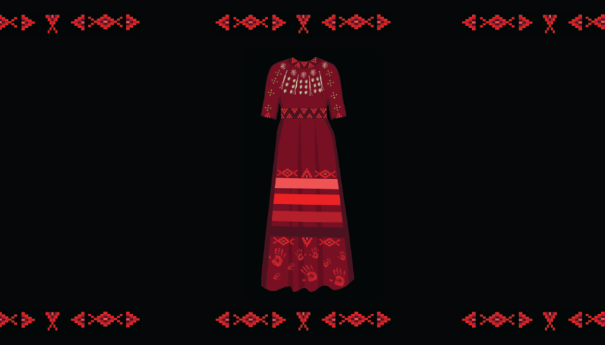 Graphic of an Indigenous red dress.
