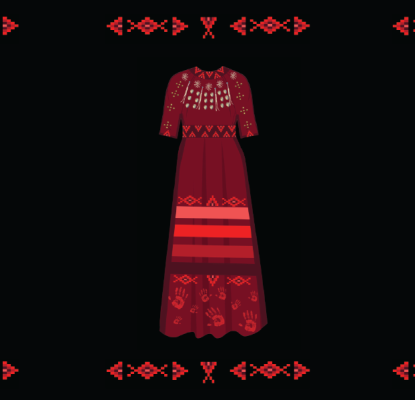 Graphic of an Indigenous red dress.