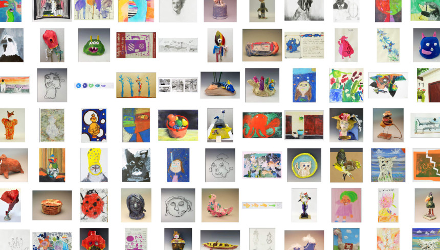 A collage of artistic prints