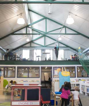Photo of the interior of Calgary Public Library's Bowness location. 