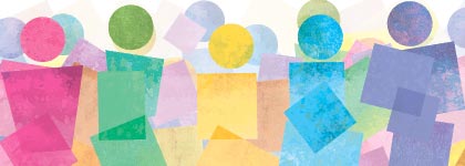Abstract illustration of colourful geometric figures standing together.