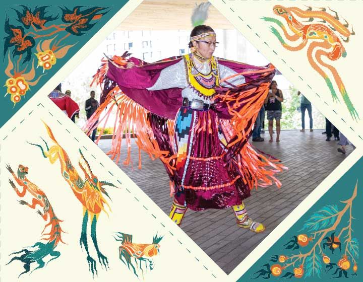 background image: An Indigenous dancer 