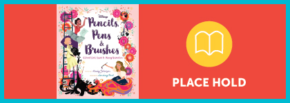 Book cover of “Pencils, Pens & Brushes” shown beside a “Place Hold” button.