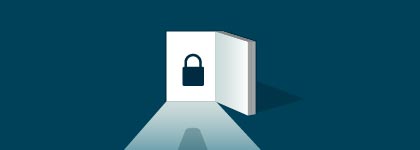 Illustration of an open door with light shining through.