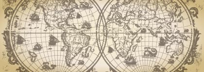 Illustration of an antique world map.