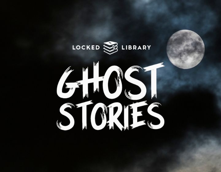background image: A dark and cloudy sky with a full moon with the text Locked Library Ghost Stories