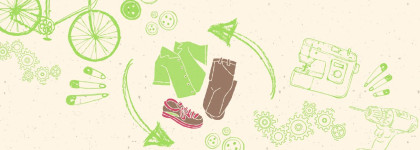 graphic of green items including a bike, clothes, a drill, a sewing machine and more to promote circular city