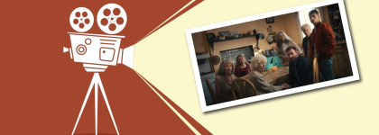 Graphic of Video Camera with a spotlight on a scene from European Union Film Series Four Mothers