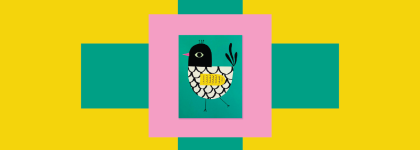 A bird illustration on top of a yellow background