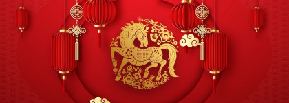 Lunar New Year Closing red lanterns and a gold horse
