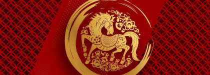 Lunar New Year Gold horse in a red circle 
