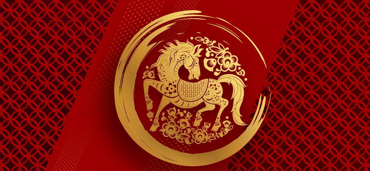 background image: Lunar New Year Gold horse in a red circle 