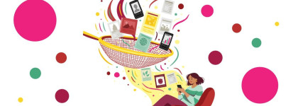 Illustration of a person using a smartphone as a sieve filters online articles, images, and social media content, representing critical evaluation of digital information.