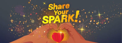 Banner showing two hands making a heart shape with words Share Your Spark 